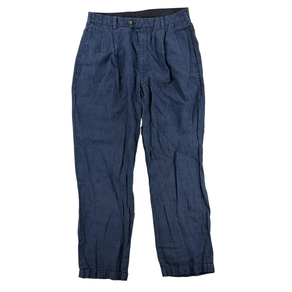 Jos. A. Bank Travelers Dress Pants Mens 36x32 Blue Classic Linen Cuffed Office